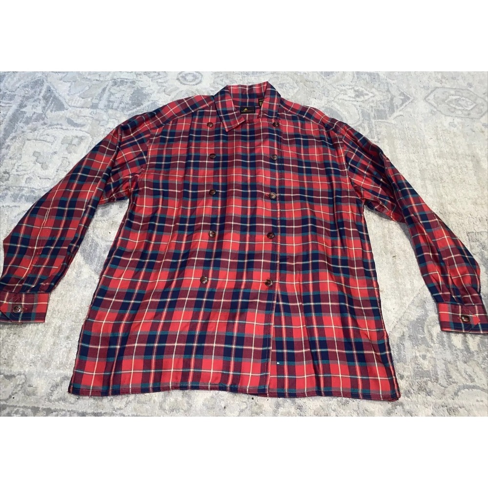VTG Liz Claiborne LS Button Front Shirt‎ Womens Rayon Red Plaid Sz Medium